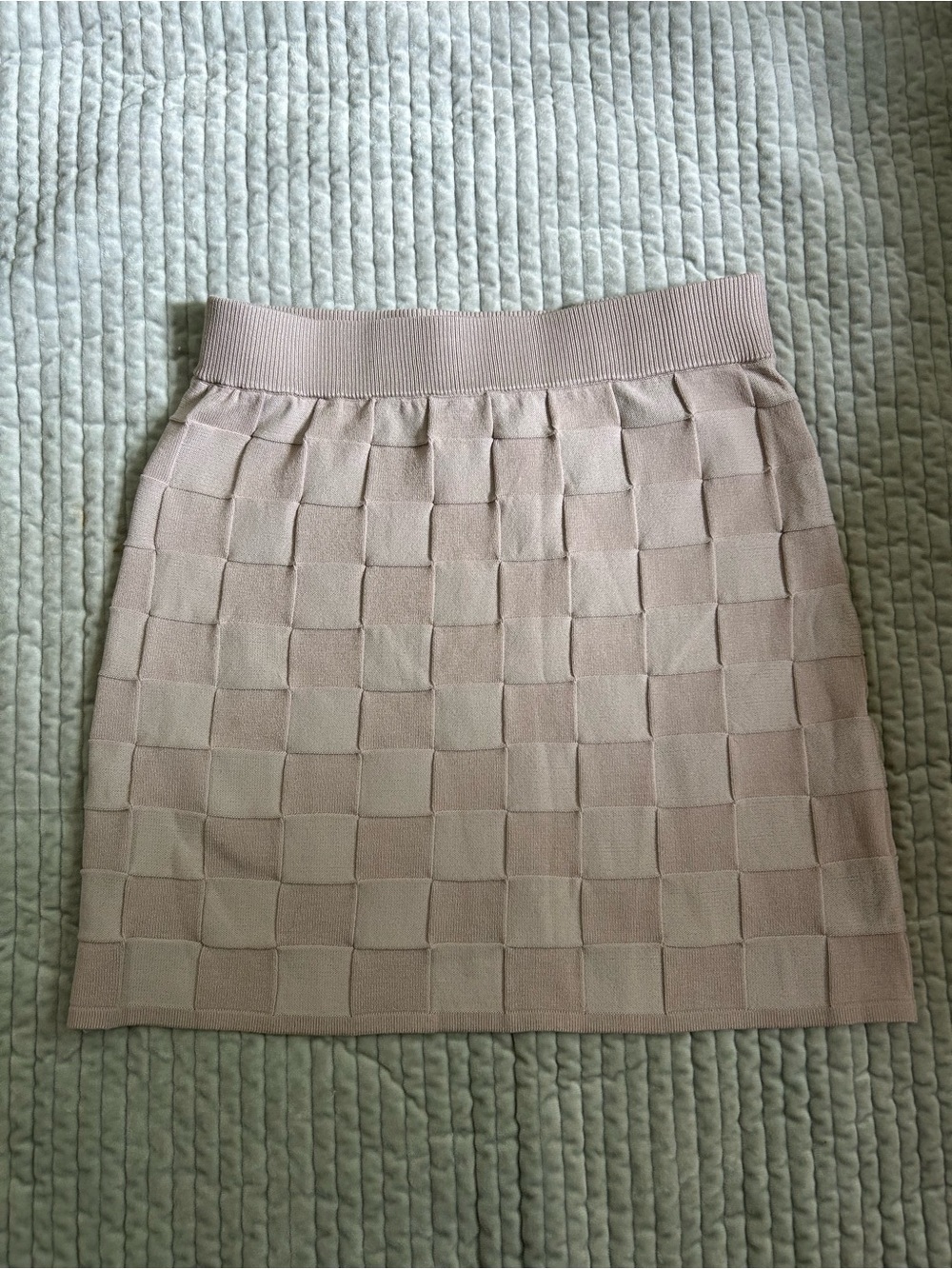 Woven Panel Knit Mini Skirt - Beige